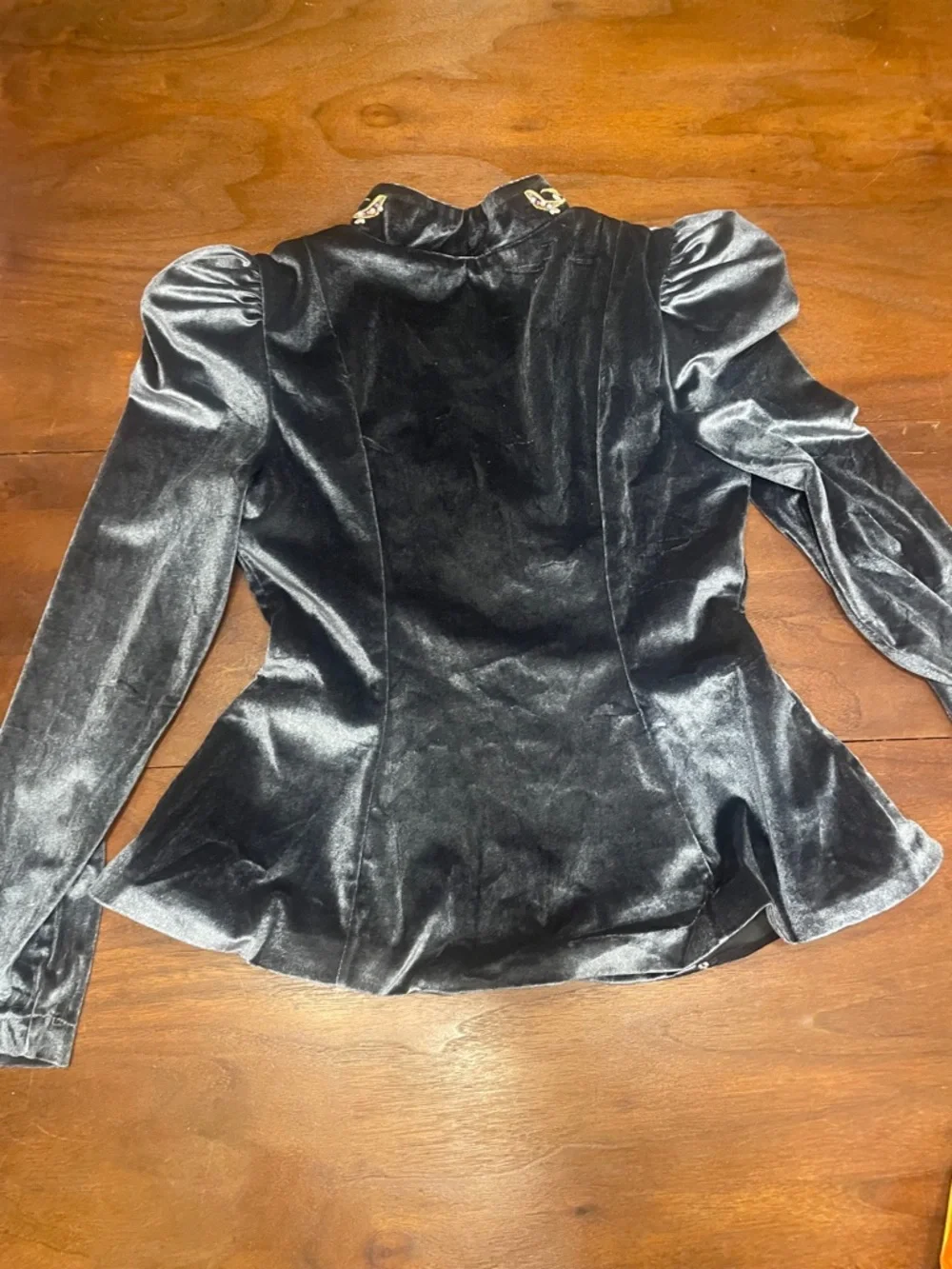 Charcoal Grey Velour Embroidered Jacket Puff Sleeve Boho Vintage Inspired  NWOT - Picture 5 of 9